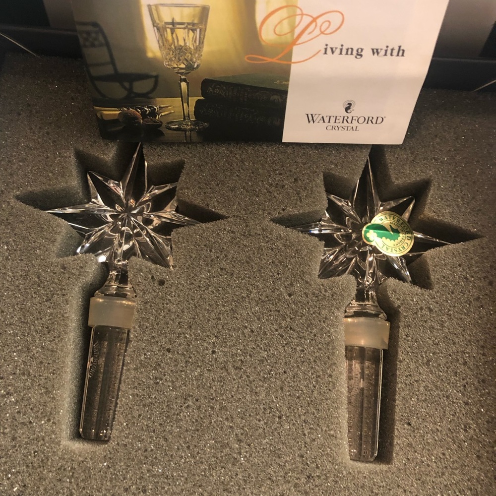 Beautiful New In Box Pair of Waterford Crystal ‘Congratulation’ Bottle Stoppers